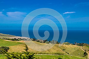 A view of the Manakua Harbour from the lighthouse. Manakua Heads, Auckland, New Zeland