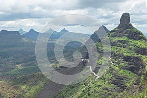 View of Mangi hill and Mulher fort. Mangi Tungi hills. Nashik, Maharashtra photo