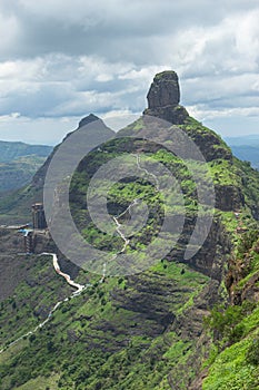 View of Mangi hill and Mulher fort. Mangi Tungi hills. Nashik, Maharashtra photo