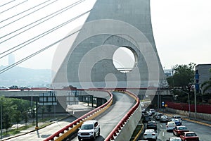 View of many cars on modern bridge photo