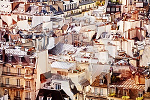 View of many roofs and houses cellars in Paris