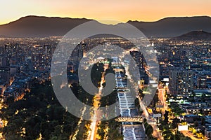 View of Mapocho River in a Cityscape of Santiago de Chile photo