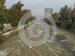 View of the Mapocho River in Santiago city, Chile. photo