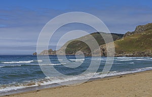 View of Mar de Fora Beach during the summer, a landmark in the Atlantic coast Galicia along the Camino de Fisterra, Spain.