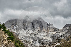 view of marble quarry in carrara , itay