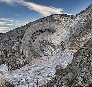 view of marble quarry in carrara , itay
