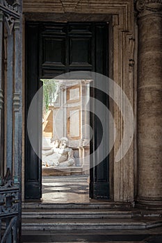 View of Marforio statue at Capitoline Museum in Rome