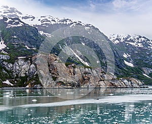 A view from the Margerie Glacier along the sides of Glacier Bay, Alaska