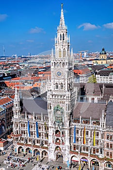 View on Marienplatz town hall in Munich, Germany