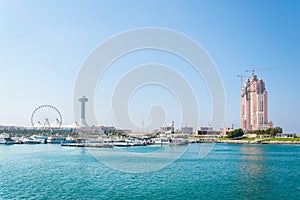 View of the marina in Abu Dhabi with the marina mall and the marina eye, UAE...IMAGE