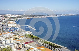 View of marina and city center in Setubal, Portugal photo