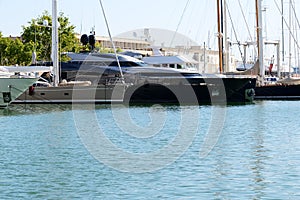 The view on marina with modern yachts