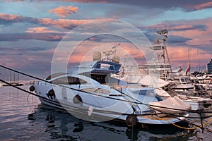 View of marina Zeas at sunset, Piraeus, Greece .