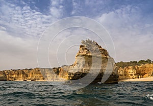 View of Marinha beach from a boat. Algarve, Portugal