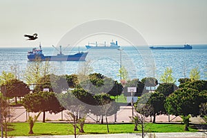 View of the Marmara sea from the shore of Kartal district