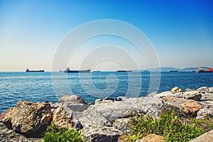 View of the Marmara sea from the shore of Kartal district