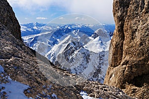 View from the Marmolada, a mountain in Italy photo