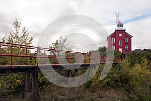 A view of the Marquette Harbor Lighthouse from the side the Lake Superior, Michigan, USA