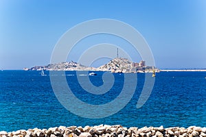 View from Marseilles to the islands of the archipelago Friuli. In the foreground island of If with the same name castle