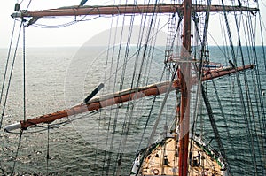 View from mast on sailsboat deck