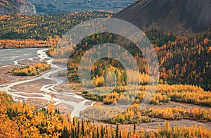 View of Matanuska River from highway , Alaska in fall season.