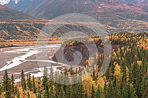 View of Matanuska River from highway , Alaska in fall season.