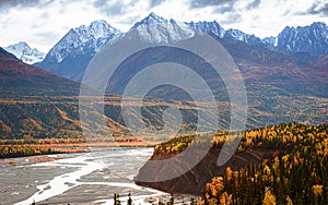 View of Matanuska River from highway , Alaska in fall season.