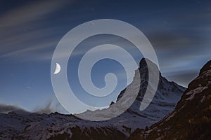 View Matterhorn mountain with moonlight.