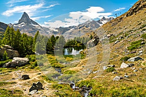 The Matterhorn mountain from a panoramic trail near Zermatt in Switzerland