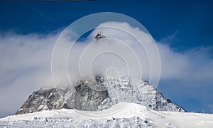 view of Matterhorn peak against blue sky Swiss Alps
