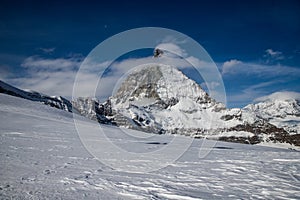 view of Matterhorn peak against blue sky Swiss Alps