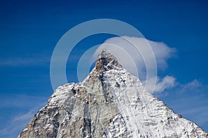 view of Matterhorn peak against blue sky Swiss Alps