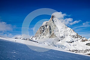 view of Matterhorn peak against blue sky Swiss Alps