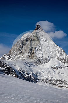 view of Matterhorn peak against blue sky Swiss Alps