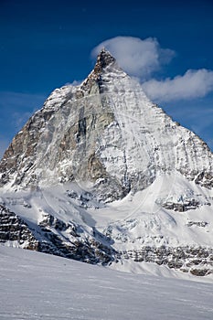 view of Matterhorn peak against blue sky Swiss Alps