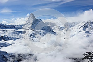 View of the Matterhorn from the Rothorn summit station. Swiss Alps, Valais, Switzerland.