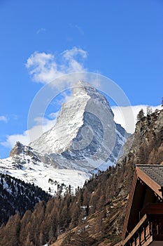 View of the Matterhorn from Zermatt. Swiss Alps, Valais.