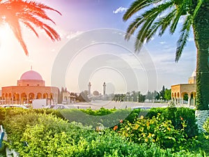 View of Mausoleum of Habib Bourgiba, Monastir, Tunisia. Sunset