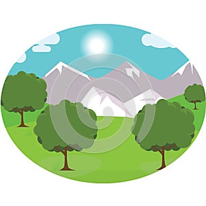 View Meadow Mountain Vector Background