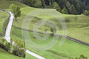 View of meadows and a road