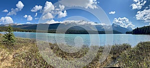 The view from the Medicine Lake Lookout in Jasper Narional Park along the Maligne Lake Road photo