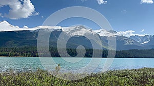 The view from the Medicine Lake Lookout in Jasper Narional Park along the Maligne Lake Road photo