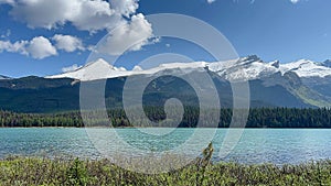 The view from the Medicine Lake Lookout in Jasper Narional Park along the Maligne Lake Road photo