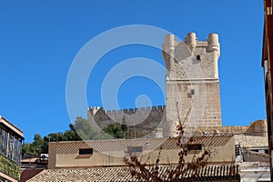 View of the medieval castle of Arab origin of Atalaya. Villena, Alicante, Spain