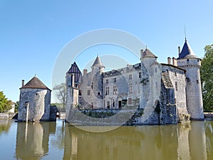View of a medieval castle Chateau de la Brede in Gironde, France