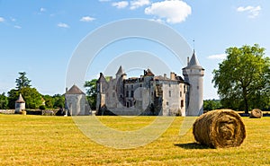 View of medieval castle Chateau de la Brede in Gironde. France