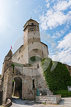 View of the medieval castle and clock tower in Rapperswil