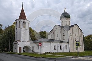 View of the medieval Church of Fyodor Stratilates on the Stream. Veliky Novgorod