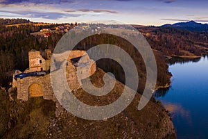 View of medieval Czorsztyn castle.