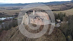 View of medieval Czorsztyn castle. Poland